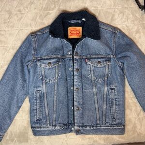 Levi's Blue Denim Jacket with Black Sherpa Collar